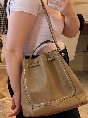 Taupe Slouchy Bucket Shoulder Bag with Matching Zip Pouch